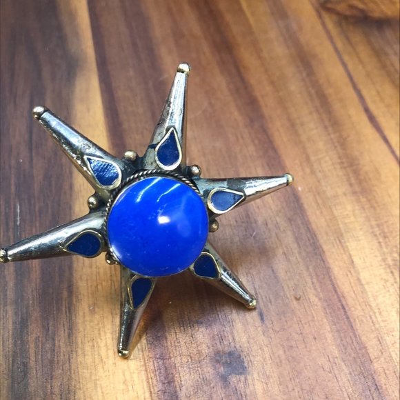 Blue Star Ring, Afghan Massive Ring, Stone Ring, Boho Ring, Vintage Ring, Kuchi - Picture 2 of 9